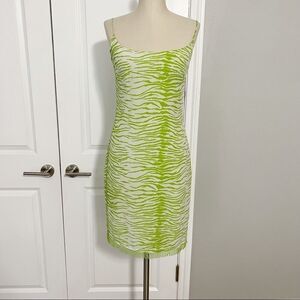 VTG 90's Y2K Laundry by Shelli Segal Lime Green Tiger dress beaded detail